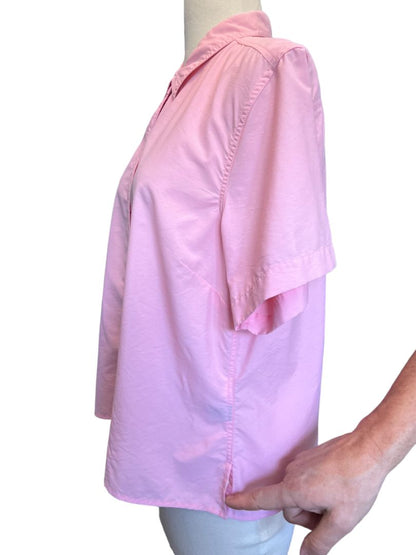 Large ExOfficio Pink Button Down Short Sleeve Shirt Outdoors