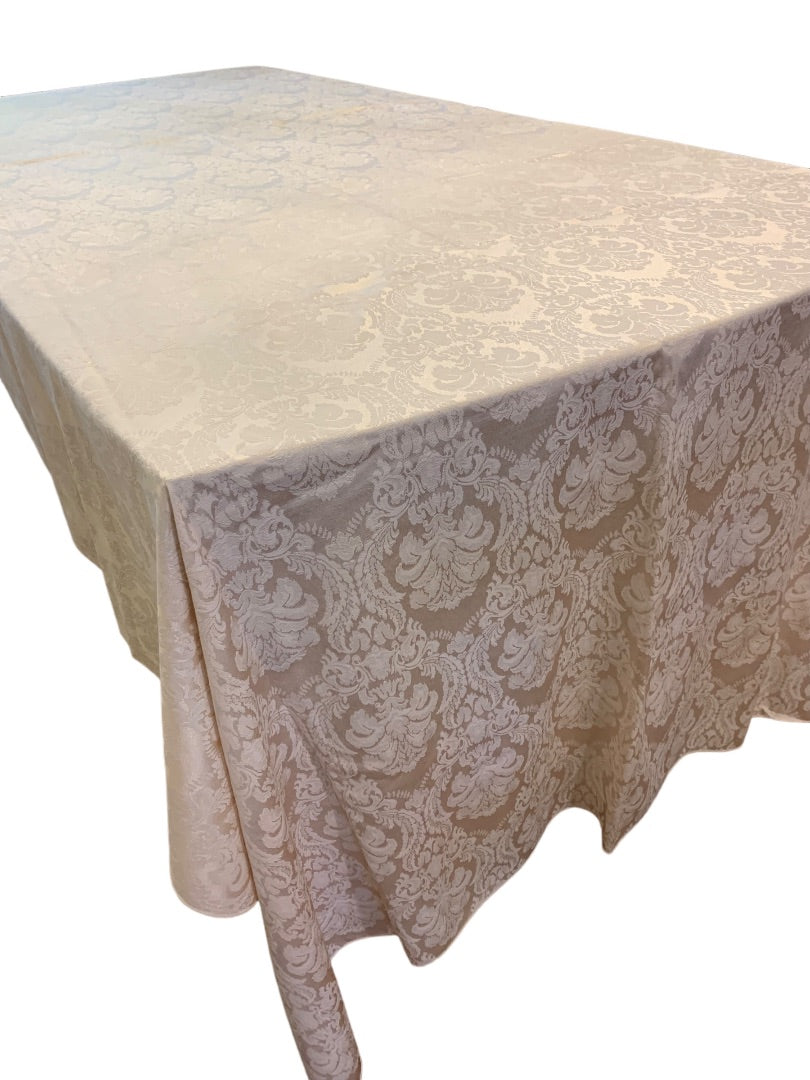 W-C Designs Tablecloth 58 x 158 Damask Ivory Pattern Table Linen Vintage 1990s