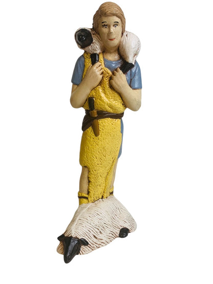 Handpainted Ceramic 1980s Nativity Figurine Shepherd Carrying Sheep 8"h