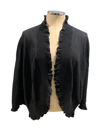 3X INC International Concepts Womens Black Open Ruffle Cardigan Sweater 100% Cotton