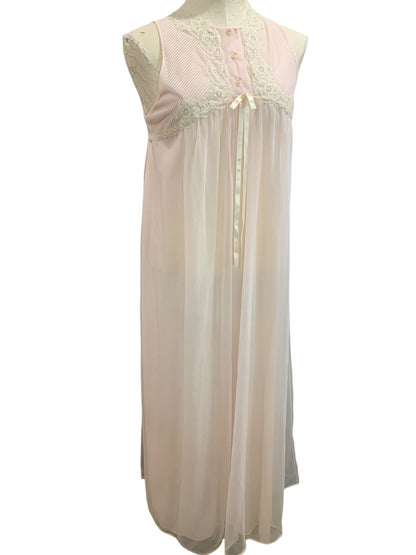 Large Gossard Artemis Pink Peignoir Chiffon Nightgown Robe Set 1960s Vintage