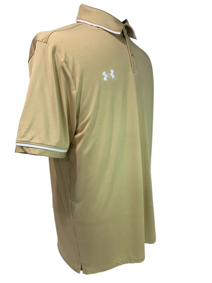 Medium Under Armour Mens New Tan Tipped Team Polo Shirt 1376904