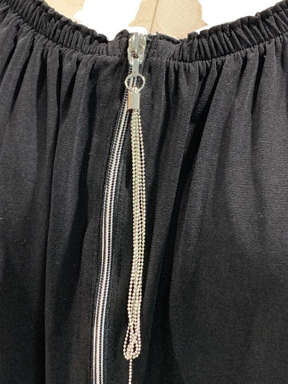 Large (16) Chicos Womens Black Shirt Off Shoulder Silver Tassel Zipper