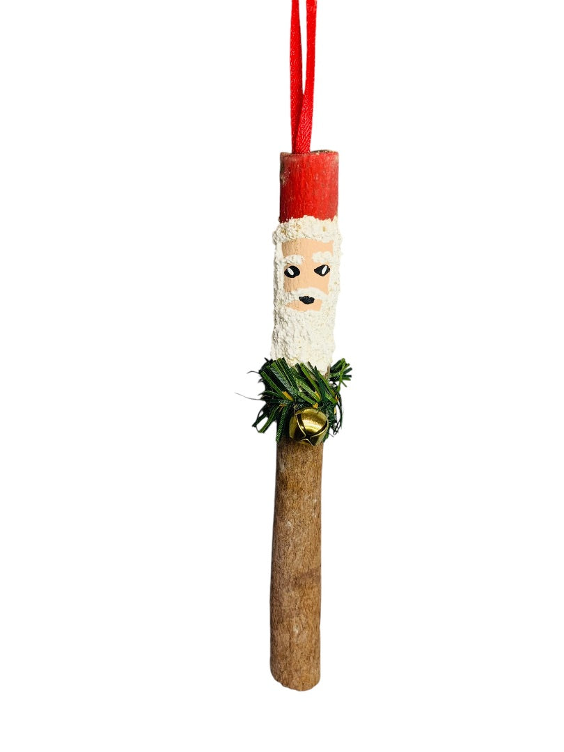 Vintage Cinnamon Stick Santa Ornament Hand Painted 6 Inch