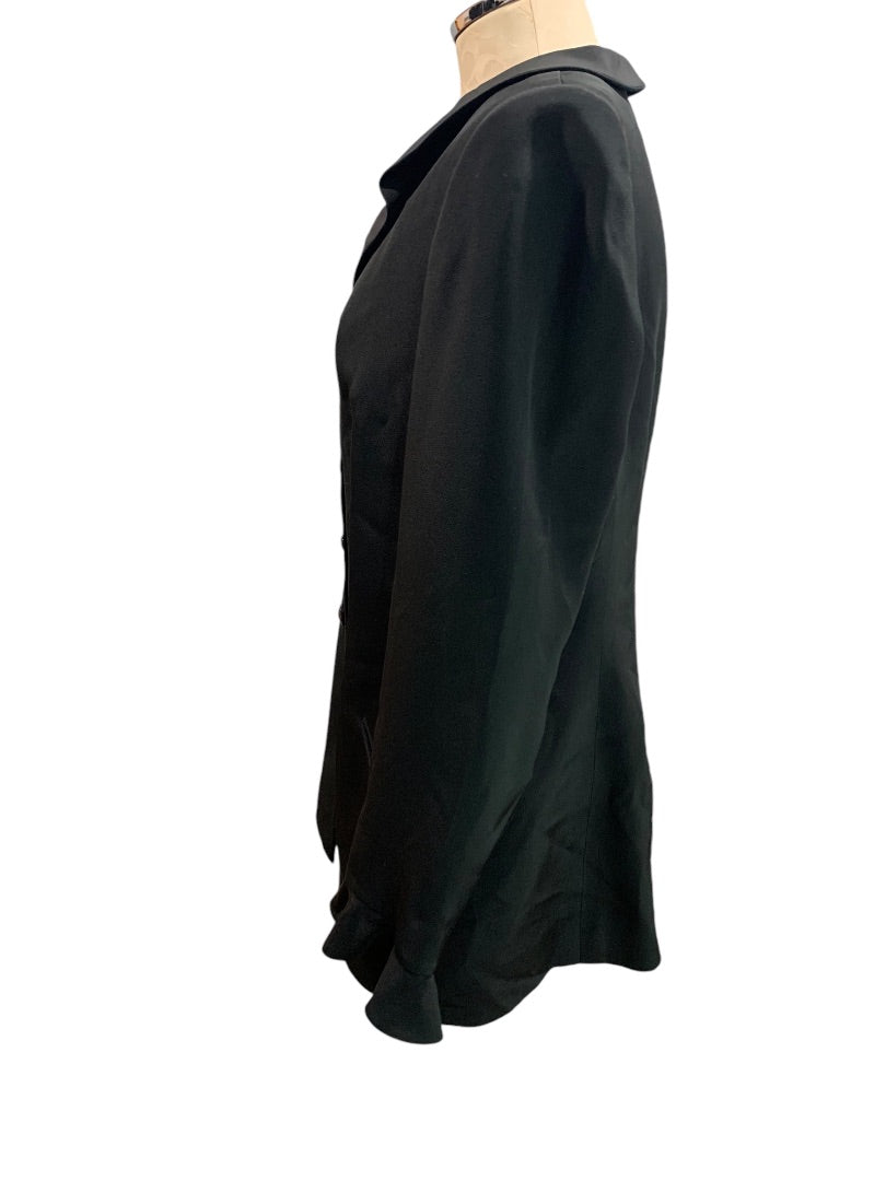 Size 14 Womens Lined Black Satin Jacket Blazer Ruffle Sleeve Hem