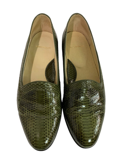 Size 9.5 Stacy Adams Mens Viper Snakeskin Olive Loafers Vintage