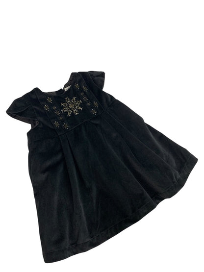 Size 4T Max Studio Girls Holiday Black Velour Dress Embroidered Snowflake