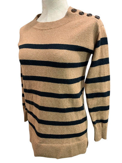 XXSP LOFT Petite Womens Cotton Blend Soft Brown Black Striped Sweater