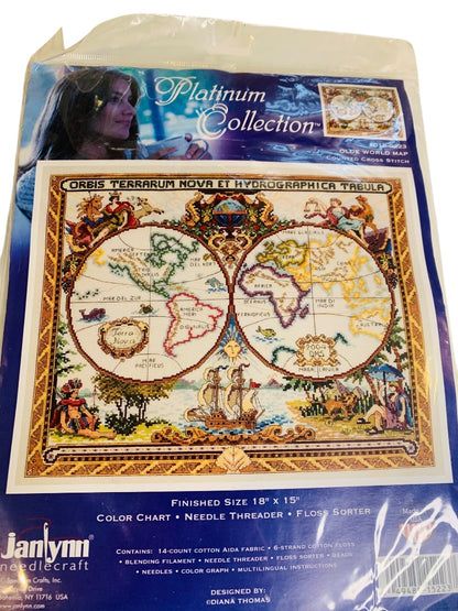 Janlynn Platinum Collection Olde World Map Counted Cross Stitch Kit 18 x 15 New Sealed