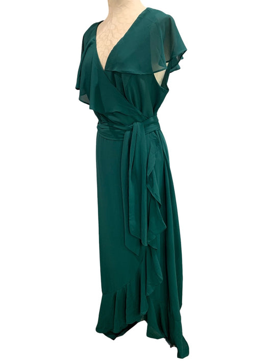 2XL Shein Curve Womens Emerald Green Chiffon Maxi Wrap Dress