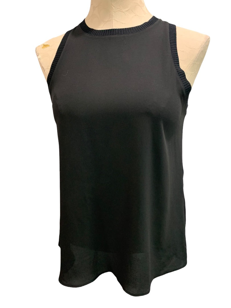 XXS LOFT Womens Black Sleeveless Blouse Shirt Contrast Front