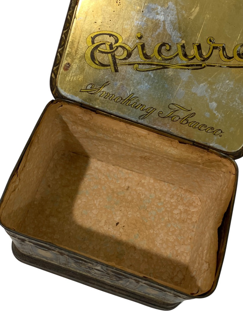 Antique Epicure Smoking Tobacco Hinged Tin Box US Tobacco Empty