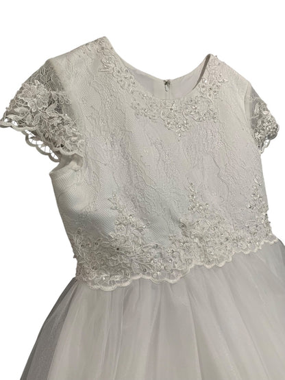 Size 8X Tall Joan Calabrese Girls First Communion Dress Beaded Lace Bodice