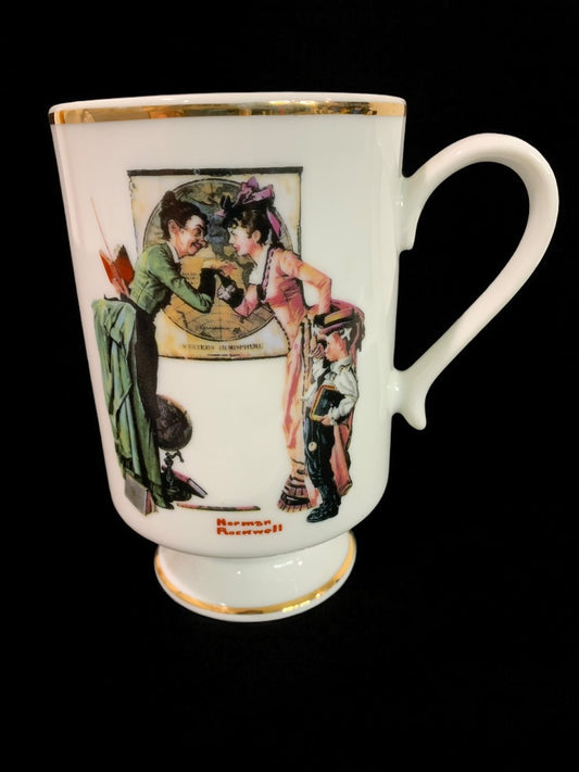 1981 Norman Rockwell Porcelain Pedestal Mug "Back to School" The Danbury Mint
