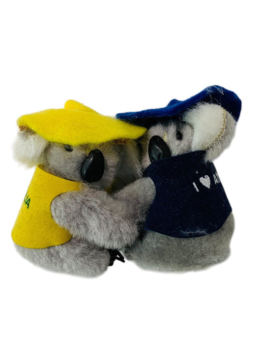 Set of 2 Australia Souvenir Clip On Koala Bears Yellow Blue Hats