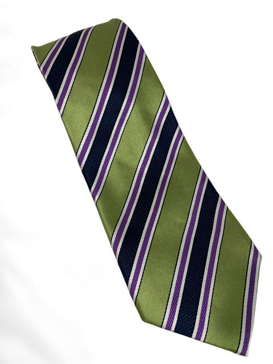 Banana Republic Mens 59 Inch Necktie Tie Silk Green Purple Diagonal Stripe