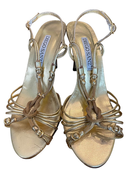 Size 7.5 Diego Sanz Spain Strappy Sandals Gold 3.5 Inch Heel