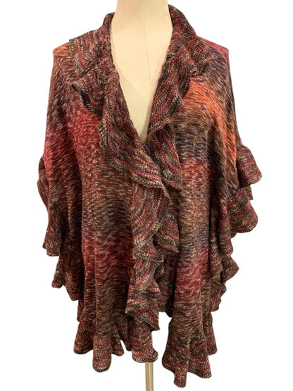 Small Medium Chicos Ruffle Knit Ruana Multi Color Open Cardigan Sweater