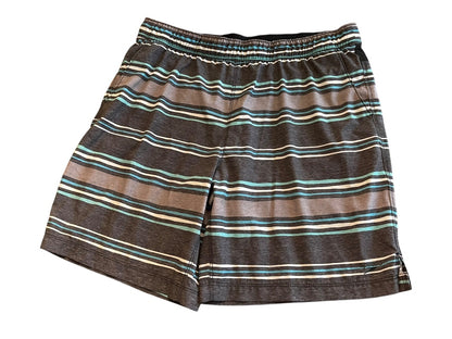 Large Speedo Striped Board Shorts Drawstring Gray Blue Mens Swim