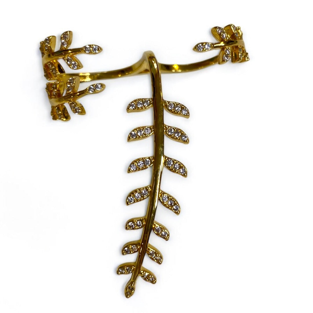 Goldtone Double Ring Adjustable Fern Floral