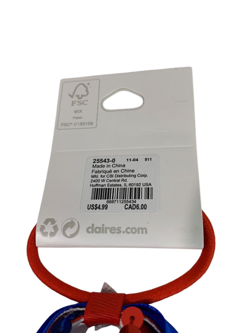 Claires New Elastic Hair Band Ribbon Curly Patriotic USA Red White Blue