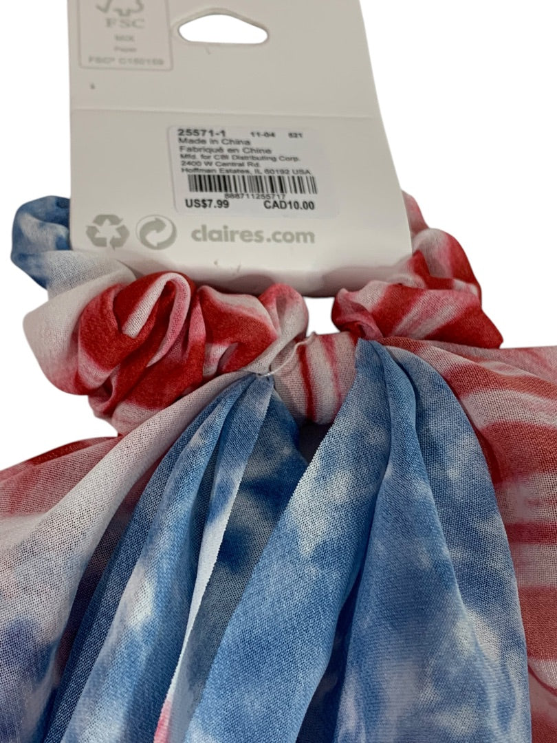 Claires New Hair Elastics Sheer Fabric Cover Train Tail Patriotic