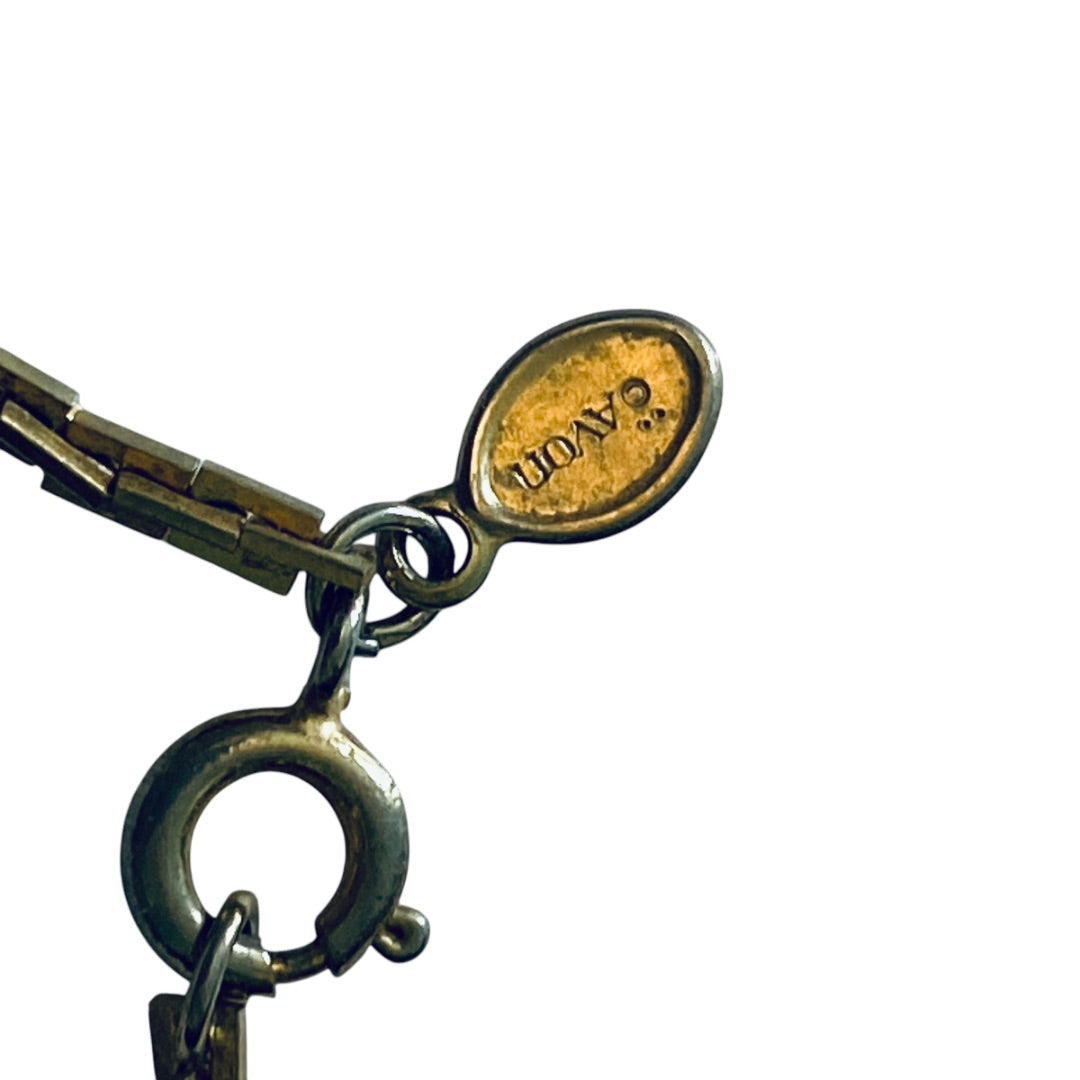 Vintage Signed 25 inch Avon Box Chain Necklace Goldtone with Silvertone Beads Spring Clasp