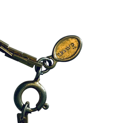 Vintage Signed 25 inch Avon Box Chain Necklace Goldtone with Silvertone Beads Spring Clasp