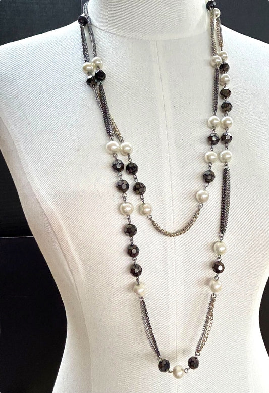 Express Necklace Tiered Mixed Metals  29 Inch 4.5 Inch Drop Lobster Clasp