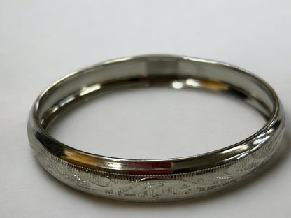 Silvertone Etched Bangle Bracelet 2.6 Inch Inside Diameter 12 mm Width