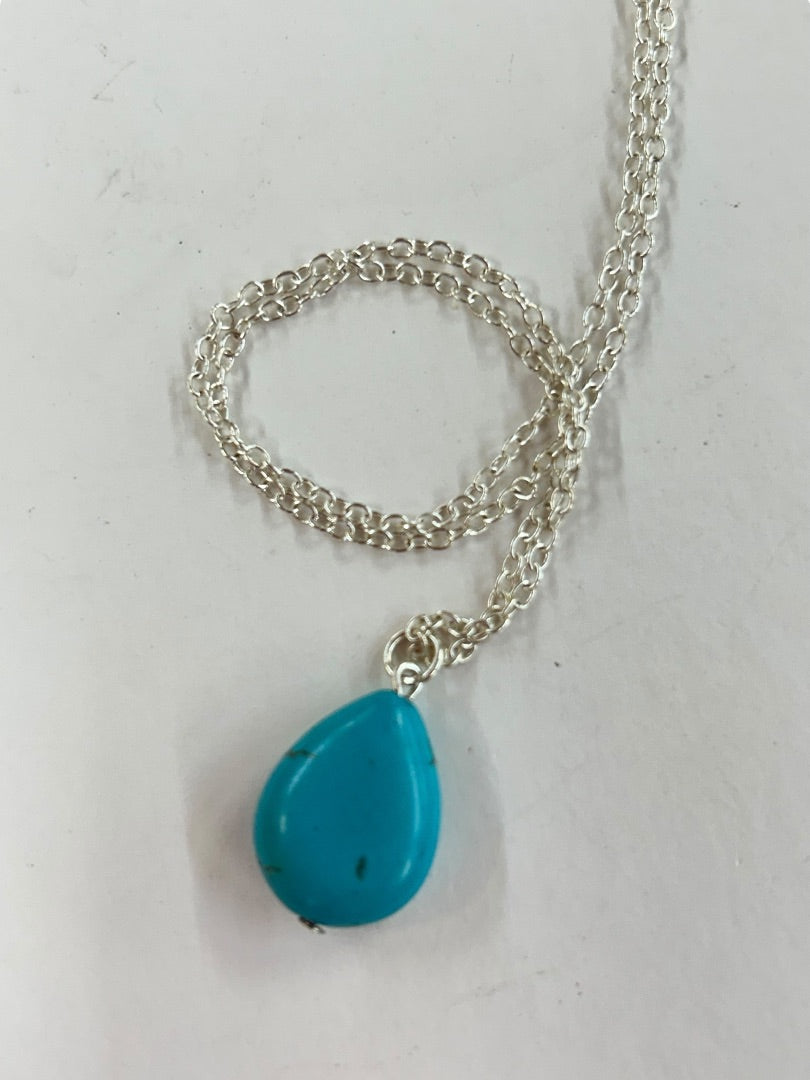 Turquoise Pendant Necklace Silverone 35 Inch Lobster Clasp