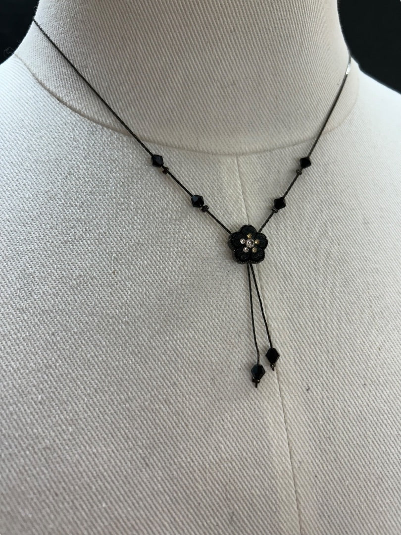 Black Flower Necklace 16 Inch Spring Closure Tassel