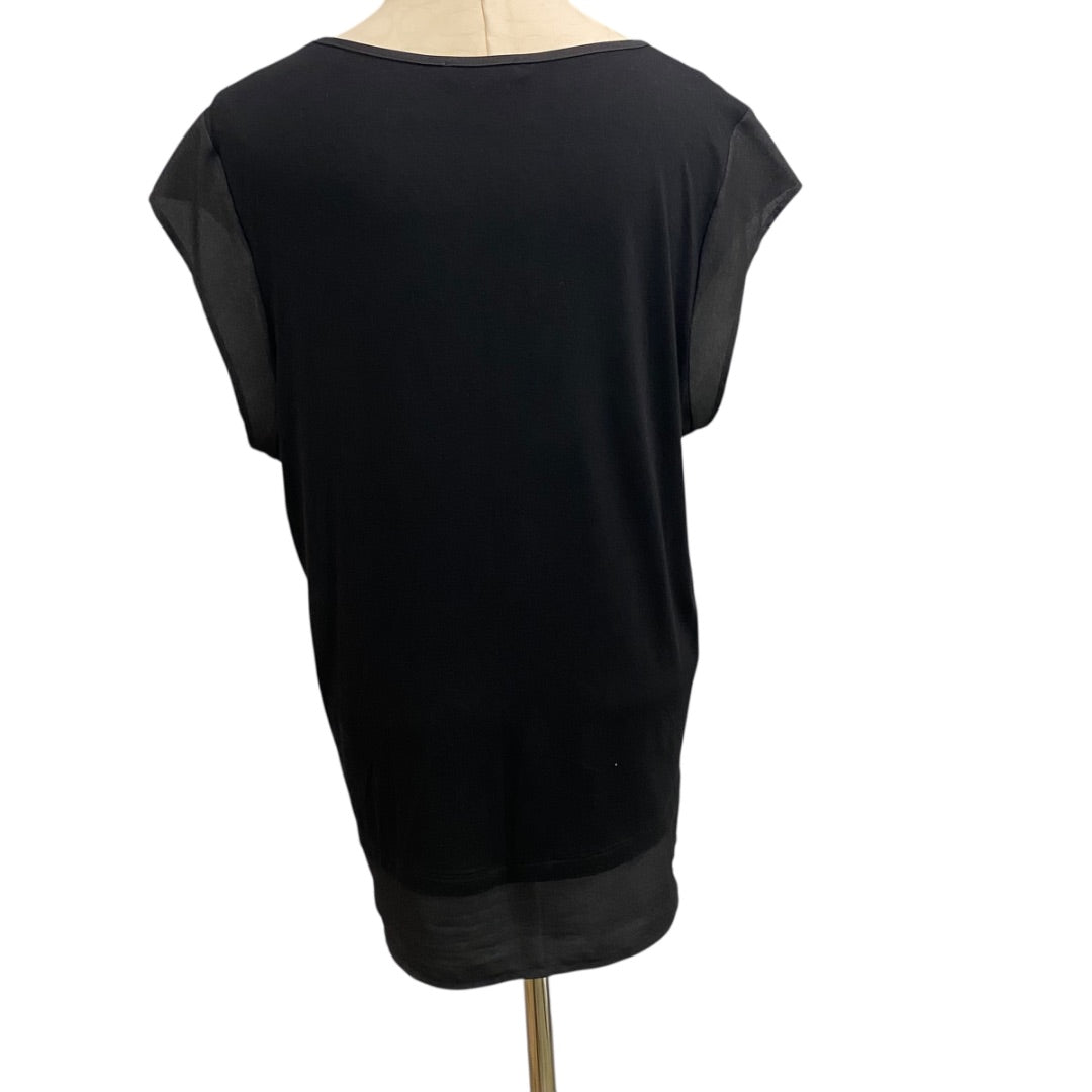 Large Calvin Klein Womens Black Tshirt Chiffon Trim Cap Sleeve