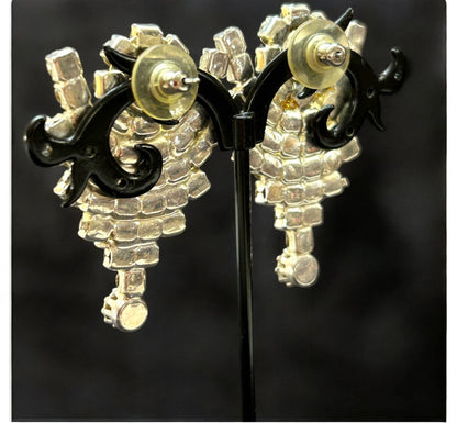Vintage Rhinestone Pierced Post Earrings  2 Inch Drop No Movement
