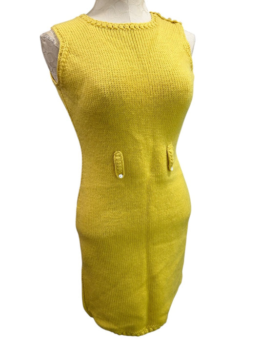 Peter Picard Womens Dress Yellow Knit Sleeveless 60s Mod Vintage USA