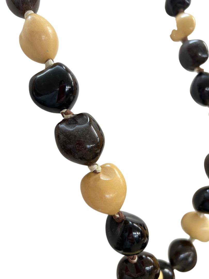 Large Hollow Brown Tan Lightweight Oversize Tie Neck Closure 33 Inch