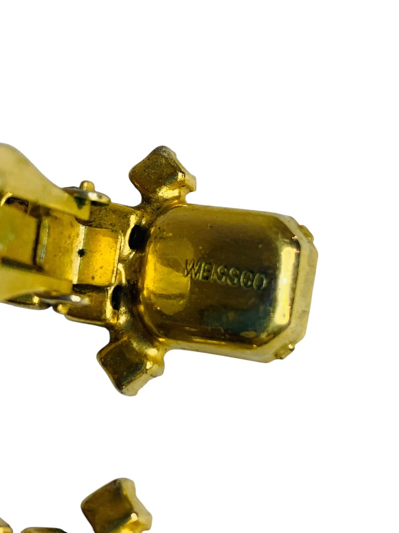 Signed Weiss Amber Crystal Earrings Non-Pierced Clip On 1.25 Inch Drop Vintage