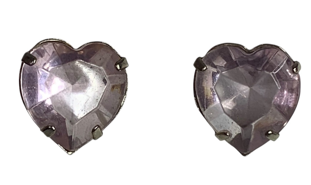 Pink Heart Silvertone Earrings Post Pierced Acrylic .6 Inch