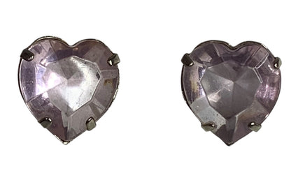 Pink Heart Silvertone Earrings Post Pierced Acrylic .6 Inch