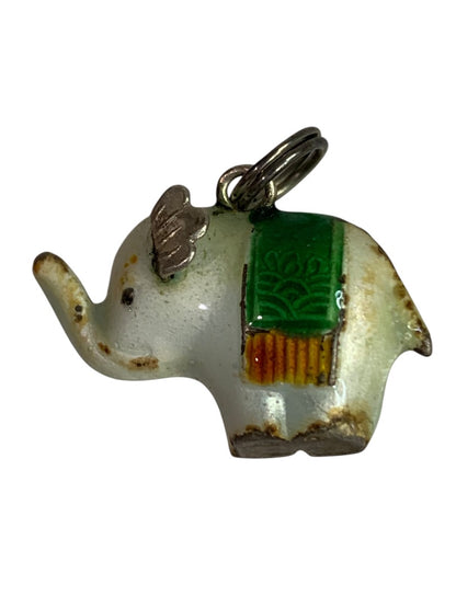 Vintage Metal Painted Elephant Lucky Trunk Up Charm Small .75 Inch
