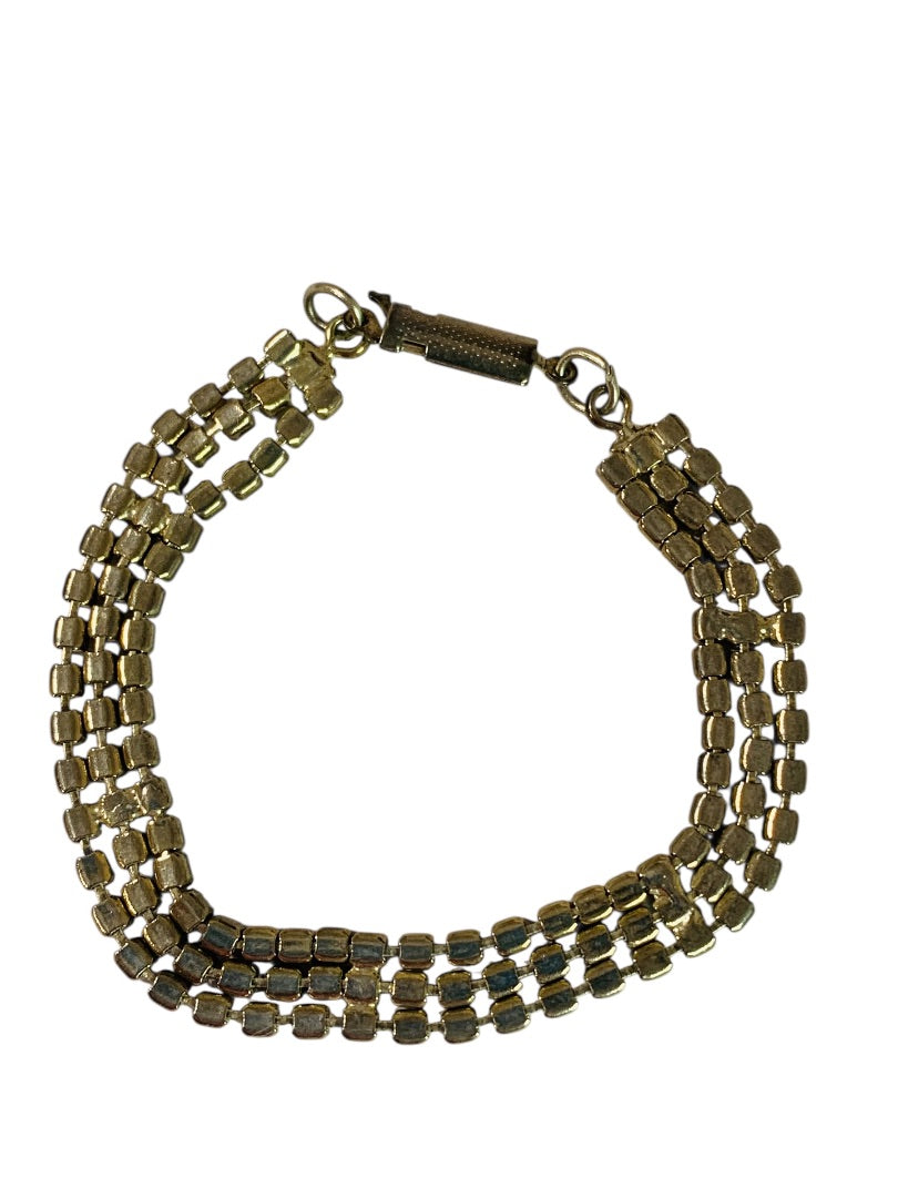 Vintage 3 Row Rhinestone Bracelet 7 Inch Box Clasp Tennis