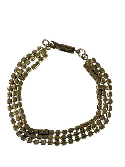 Vintage 3 Row Rhinestone Bracelet 7 Inch Box Clasp Tennis