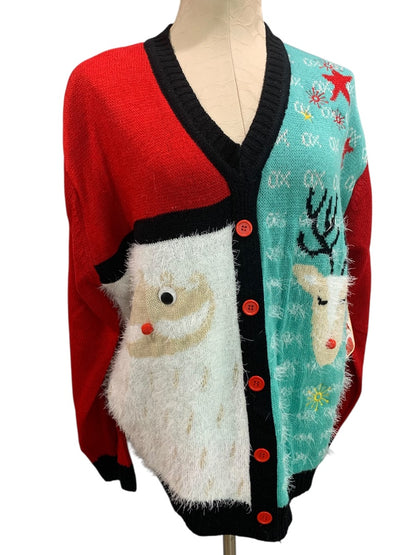 XL Womens New Christmas Cardigan Sweater Soft Fuzzy Santa Reindeer
