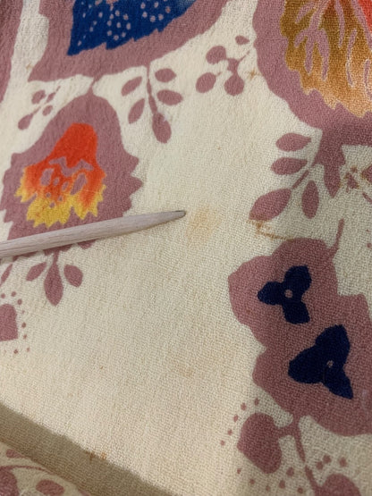 Vintage Linen Blend Boho Scarf Leaf Print 40 x 10 Inch