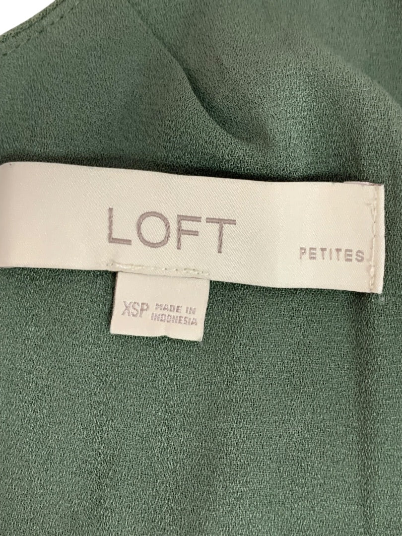 XSP Loft Petites Womens Green Scoop Neck Pullover Lined Short Sleeve Shirt Blouse