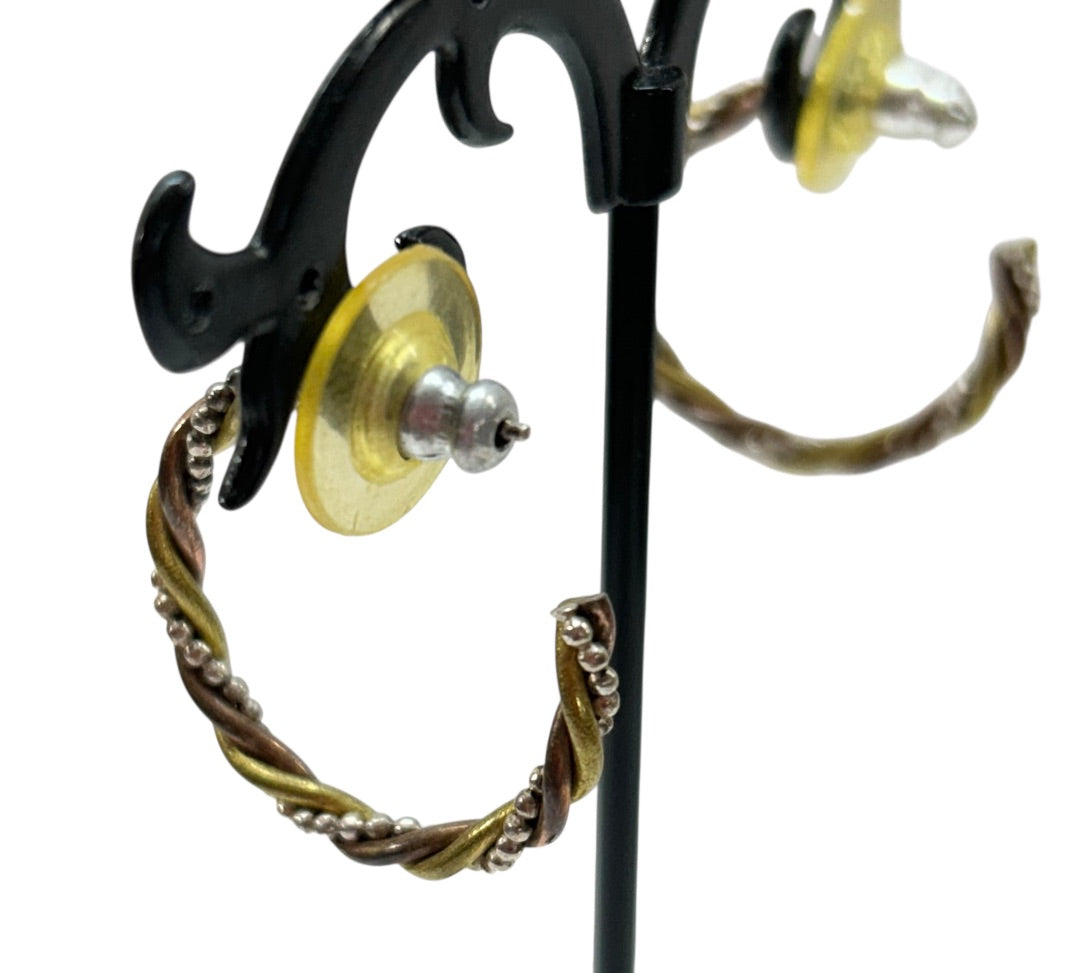 Post Hoop Earrings Pierced Hoop Earrings 1" Twisted Goldtone Silvertone