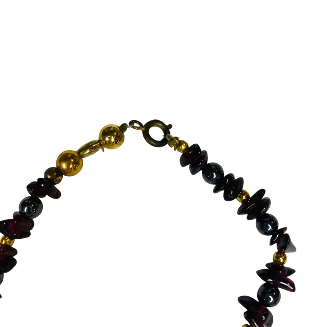 Beaded Bracelet 7.5 Inch Goldtone Gray Amethyst Spring Clasp