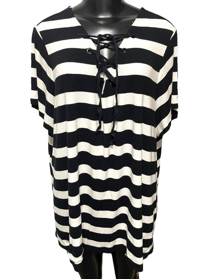 3X INC International Concepts Striped Short Sleeve Womens Top Shirt