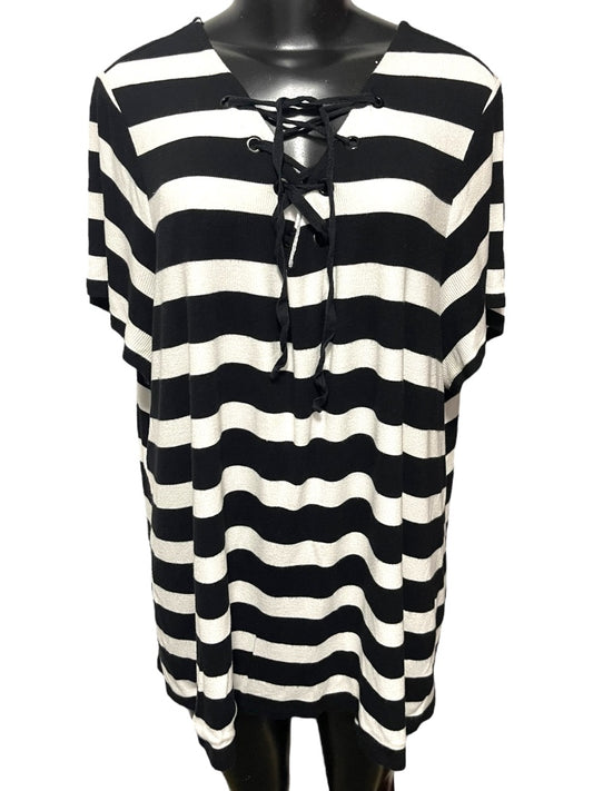 3X INC International Concepts Striped Short Sleeve Womens Top Shirt