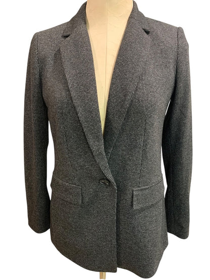 Size 2P Loft Petites Womens Microcheck Blazer Business Soft Black Gray